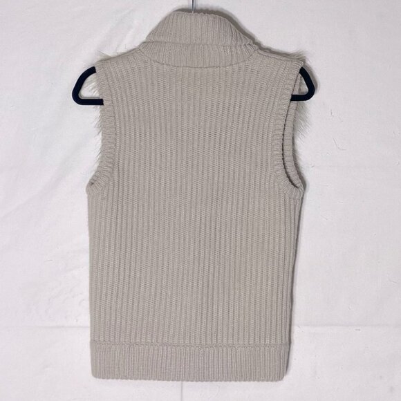 Ann Taylor Faux Fur Cream Knit Merino Wool Modal Cashmere Blend Knit Vest XS - Picture 10 of 11